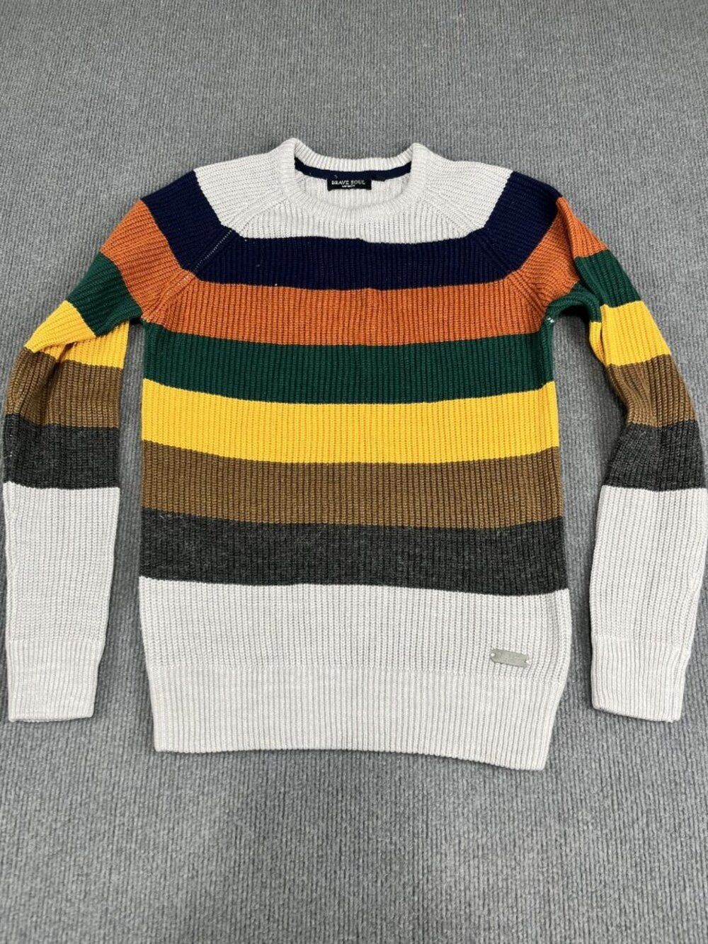 Brave Soul Mens Multicolor Striped Crew Neck Long Sleeve Knit Sweater S